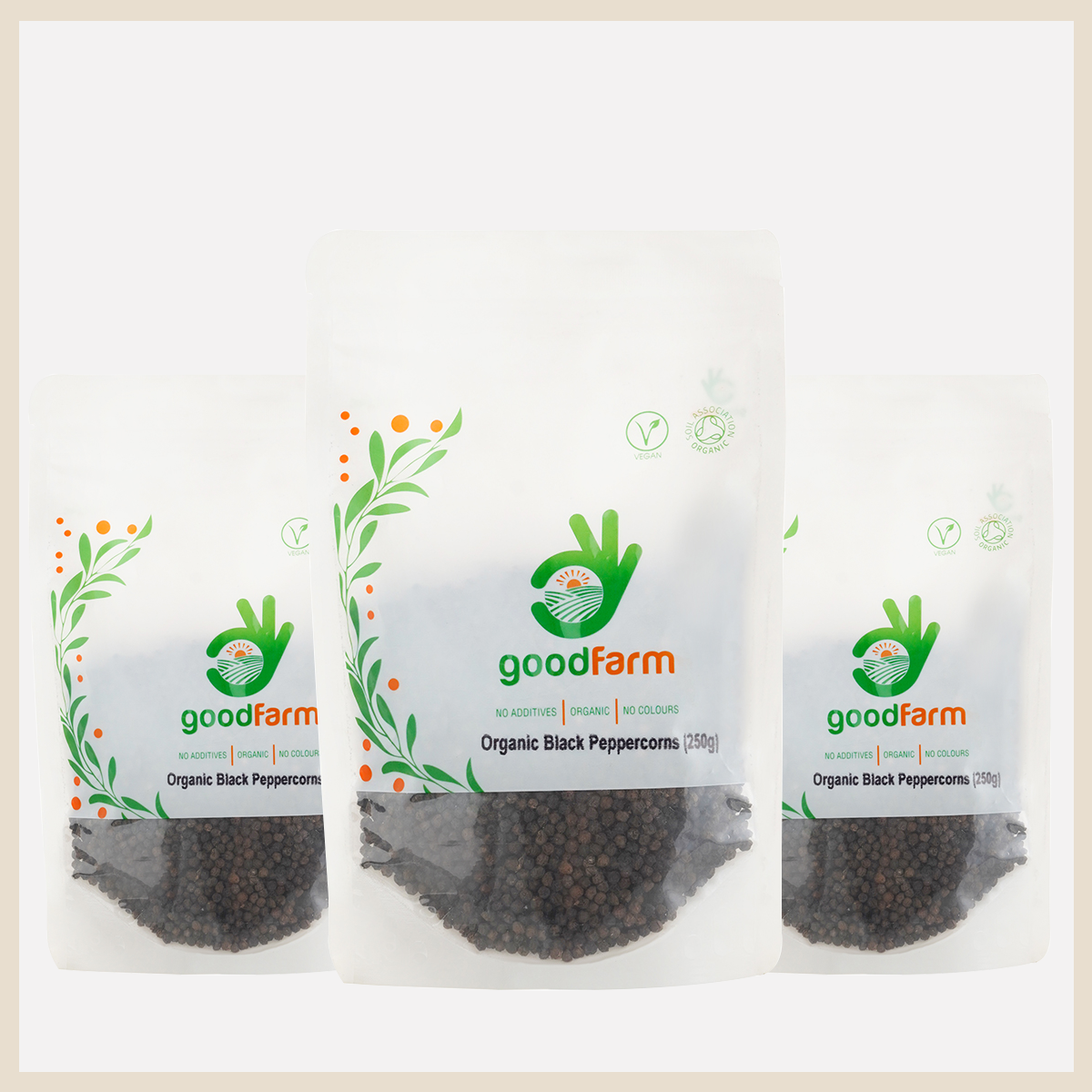 goodFarm Organic Black Peppercorns 250g