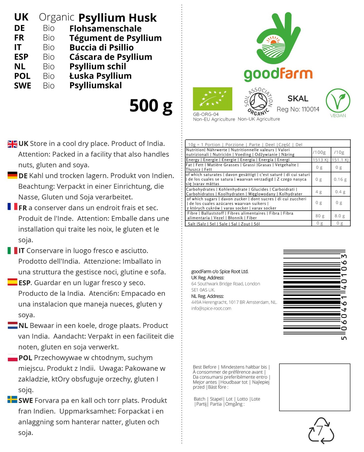 goodFarm Organic Psyllium husk 500g