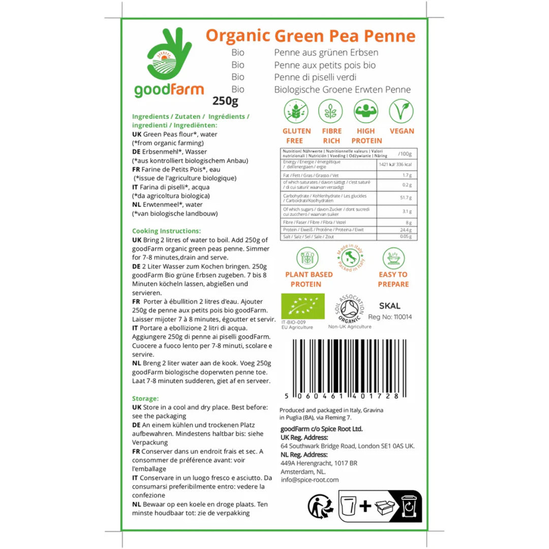 goodFarm Organic Green Pea Penne 250g